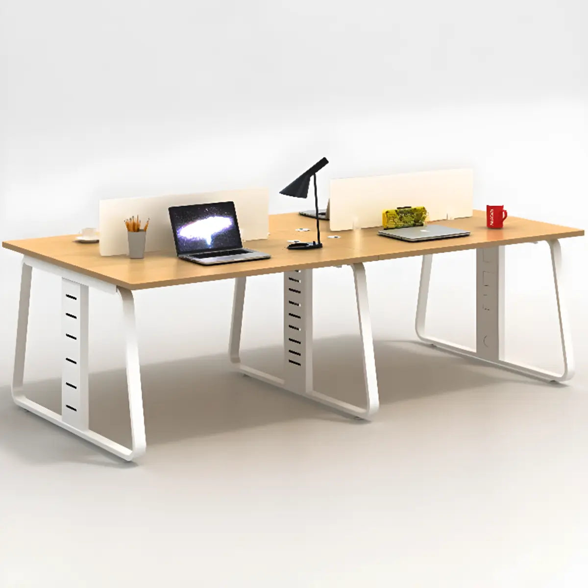 Double Pedestal Timber Beige Twin Storage Office Desk Set Image - 17