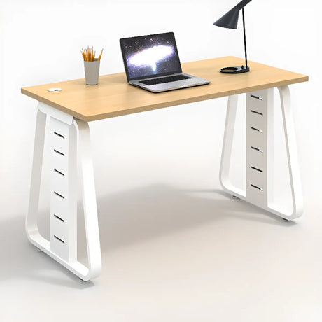 Double Pedestal Timber Beige Twin Storage Office Desk Set Image - 2
