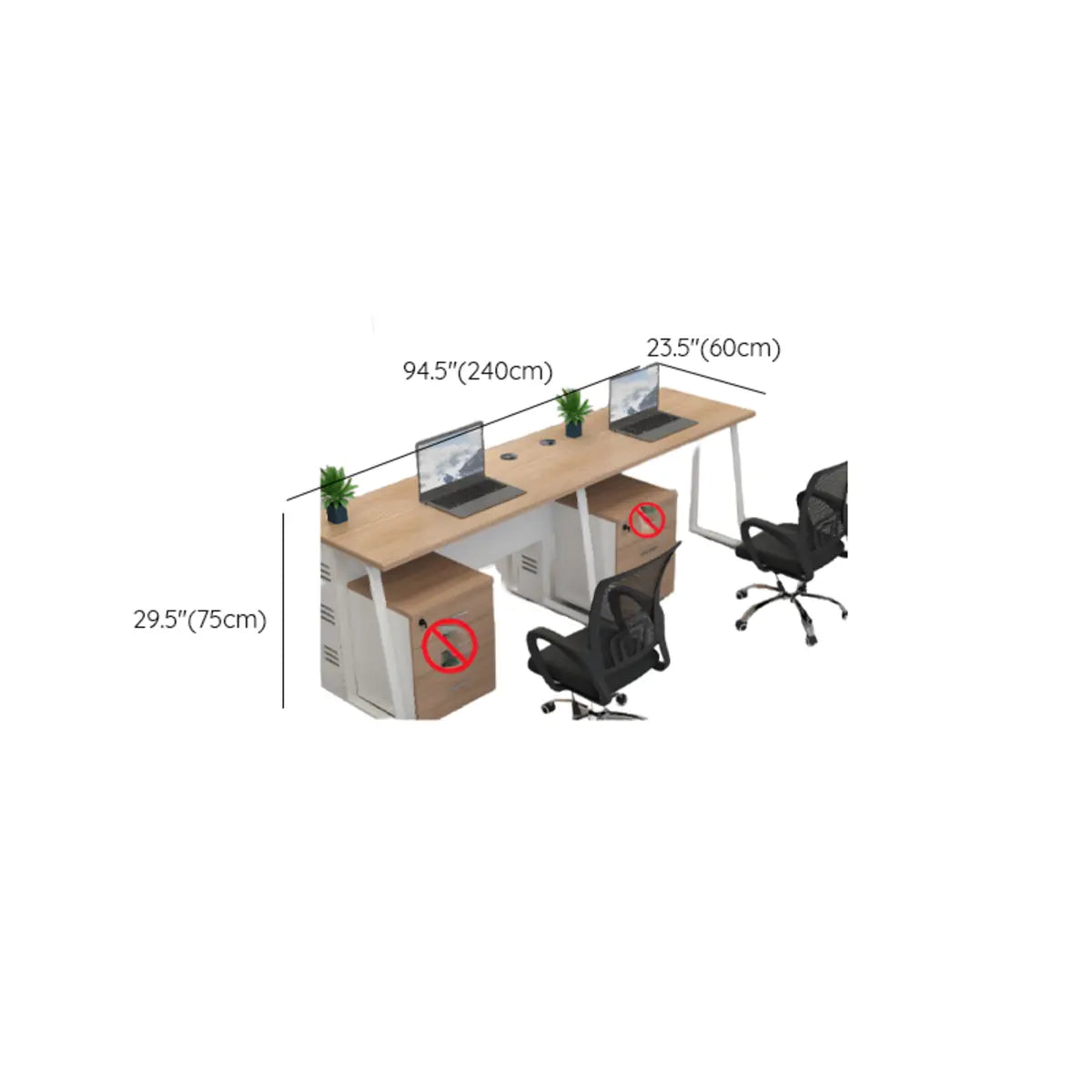 Double Pedestal Timber Beige Twin Storage Office Desk Set Image - 25