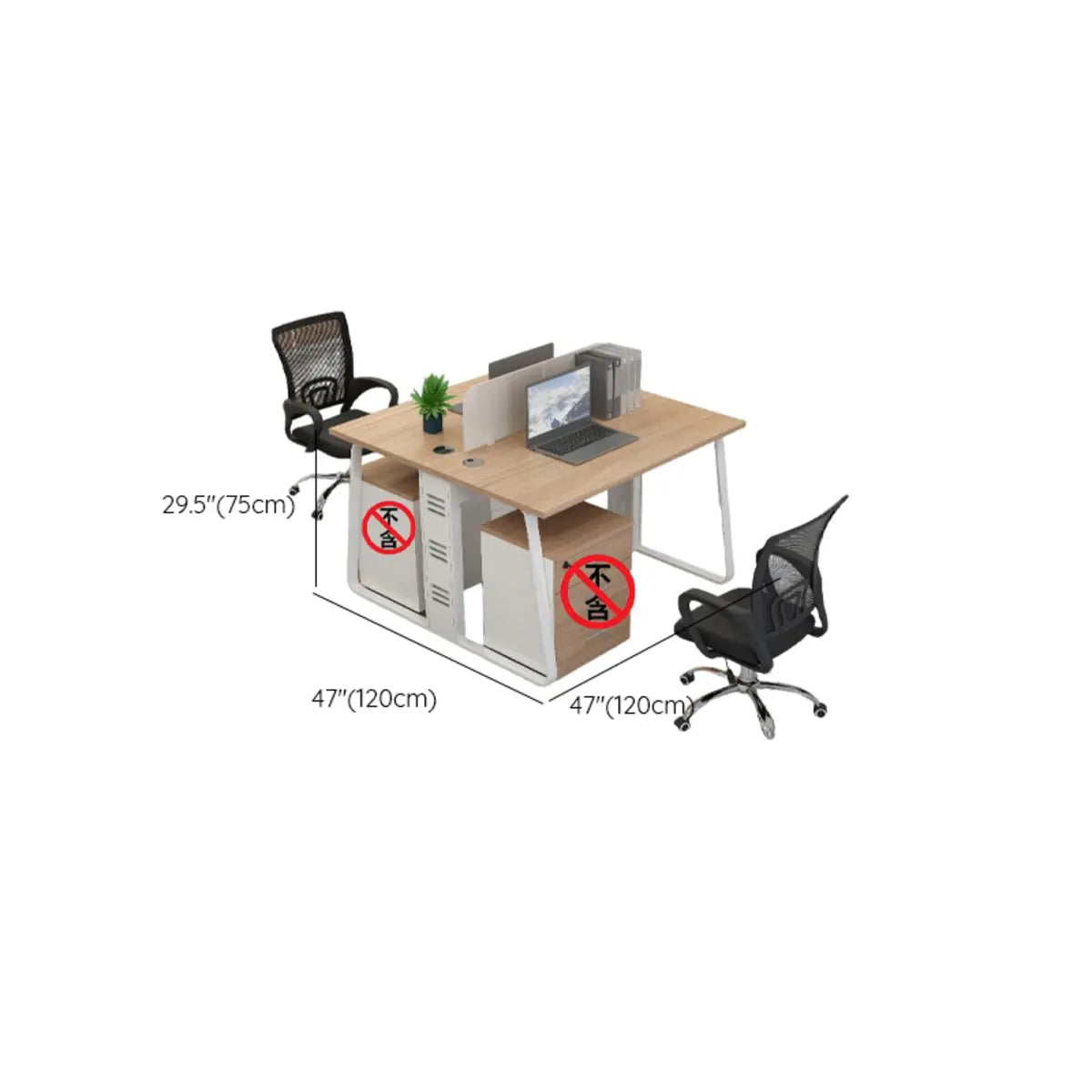 Double Pedestal Timber Beige Twin Storage Office Desk Set Image - 26