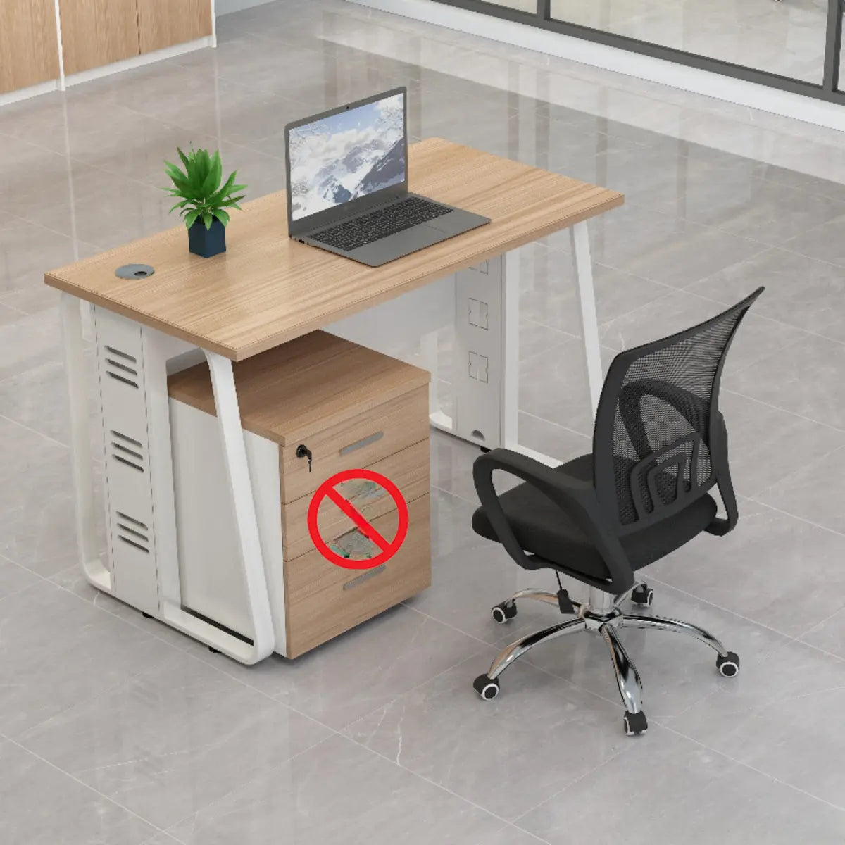 Double Pedestal Timber Beige Twin Storage Office Desk Set Image - 3