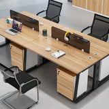 Double Pedestal Timber Beige Twin Storage Office Desk Set Image - 4
