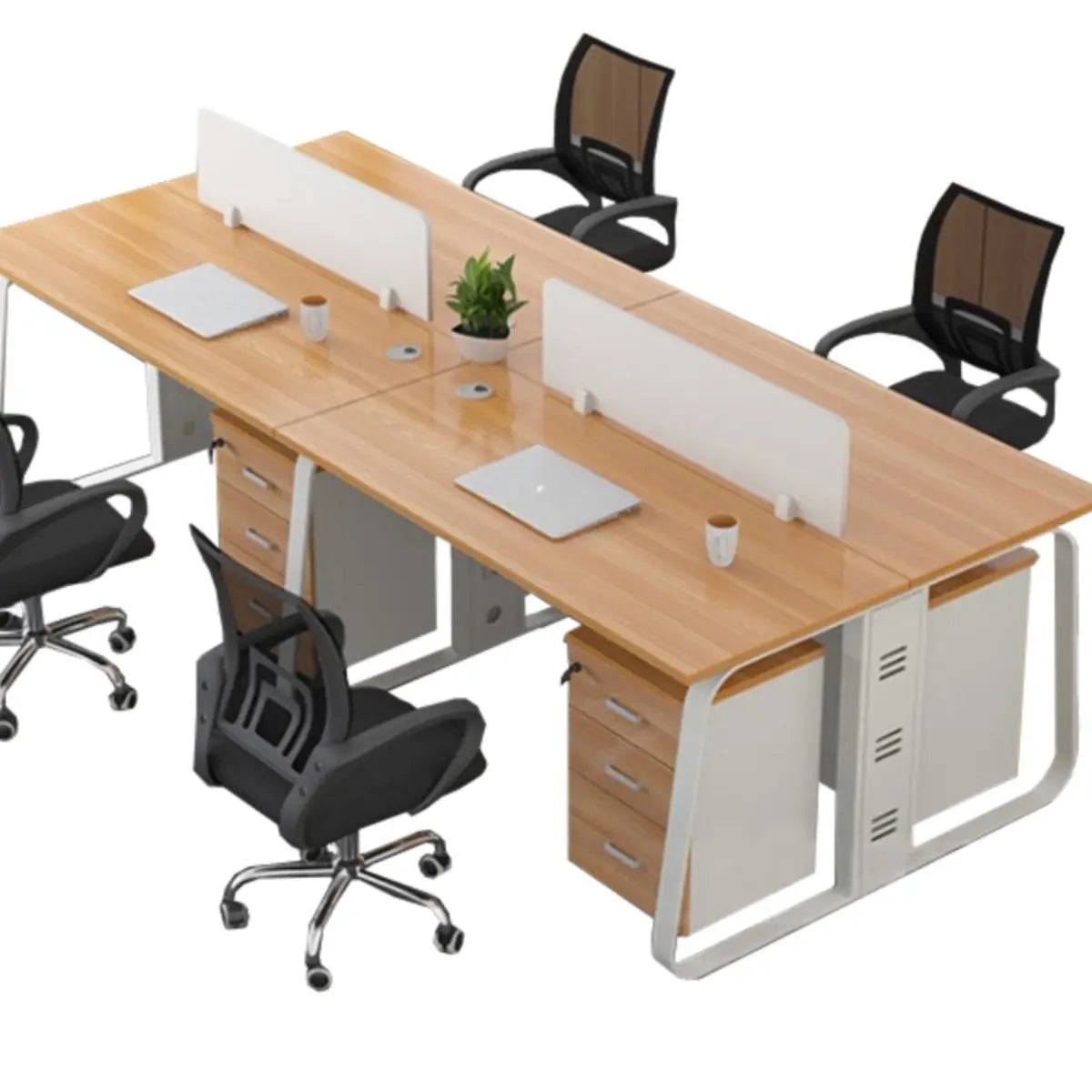 Double Pedestal Timber Beige Twin Storage Office Desk Set Image - 5