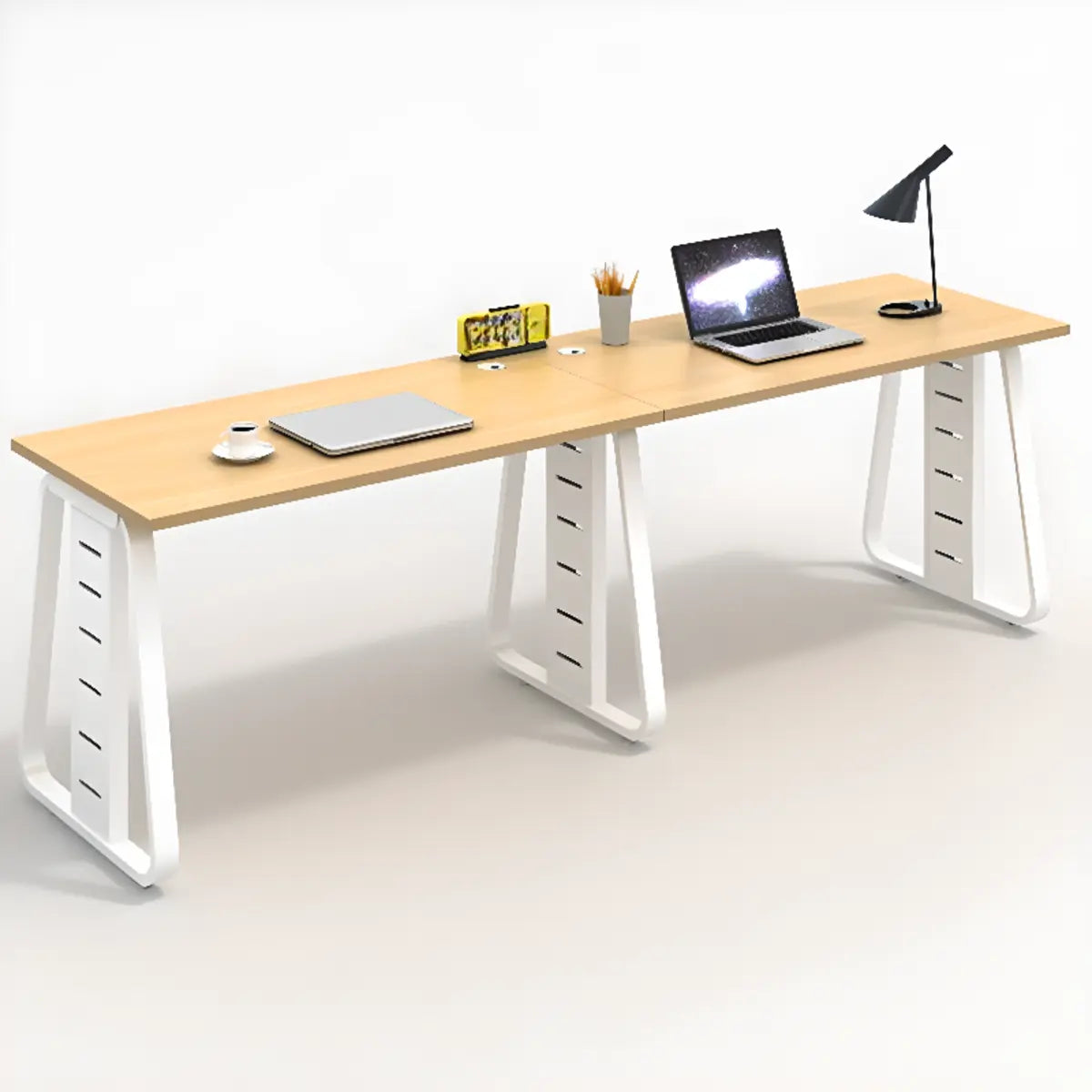 Double Pedestal Timber Beige Twin Storage Office Desk Set Image - 6