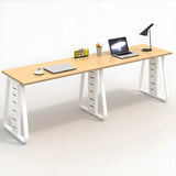 Double Pedestal Timber Beige Twin Storage Office Desk Set Image - 6
