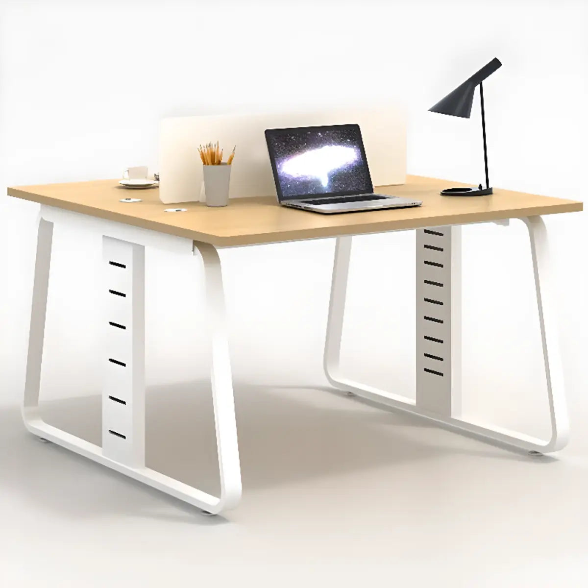 Double Pedestal Timber Beige Twin Storage Office Desk Set Image - 9