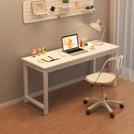 Double White Wooden Writing Desk with Storage Image - 2