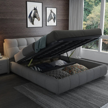 Dove Grey King Soft Headboard Fabric Storage Included Bed Image - 2