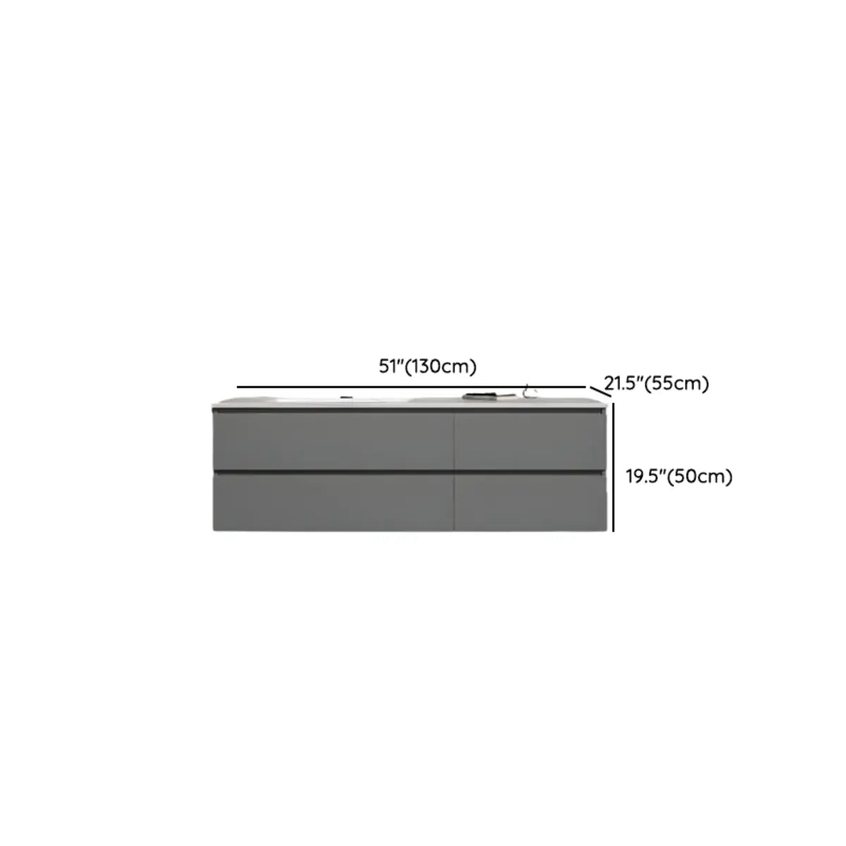 Dove Grey Wall Mounted Bathroom Vanity with Stone Top Image - 24