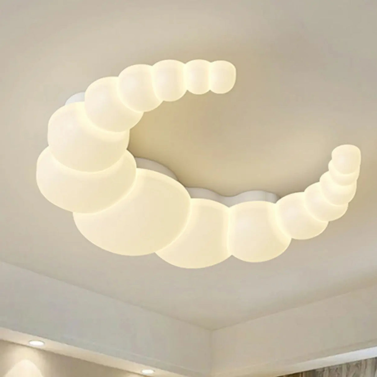 Dreamy White Crescent Resin Flush Mount Ceiling Light Image - 10