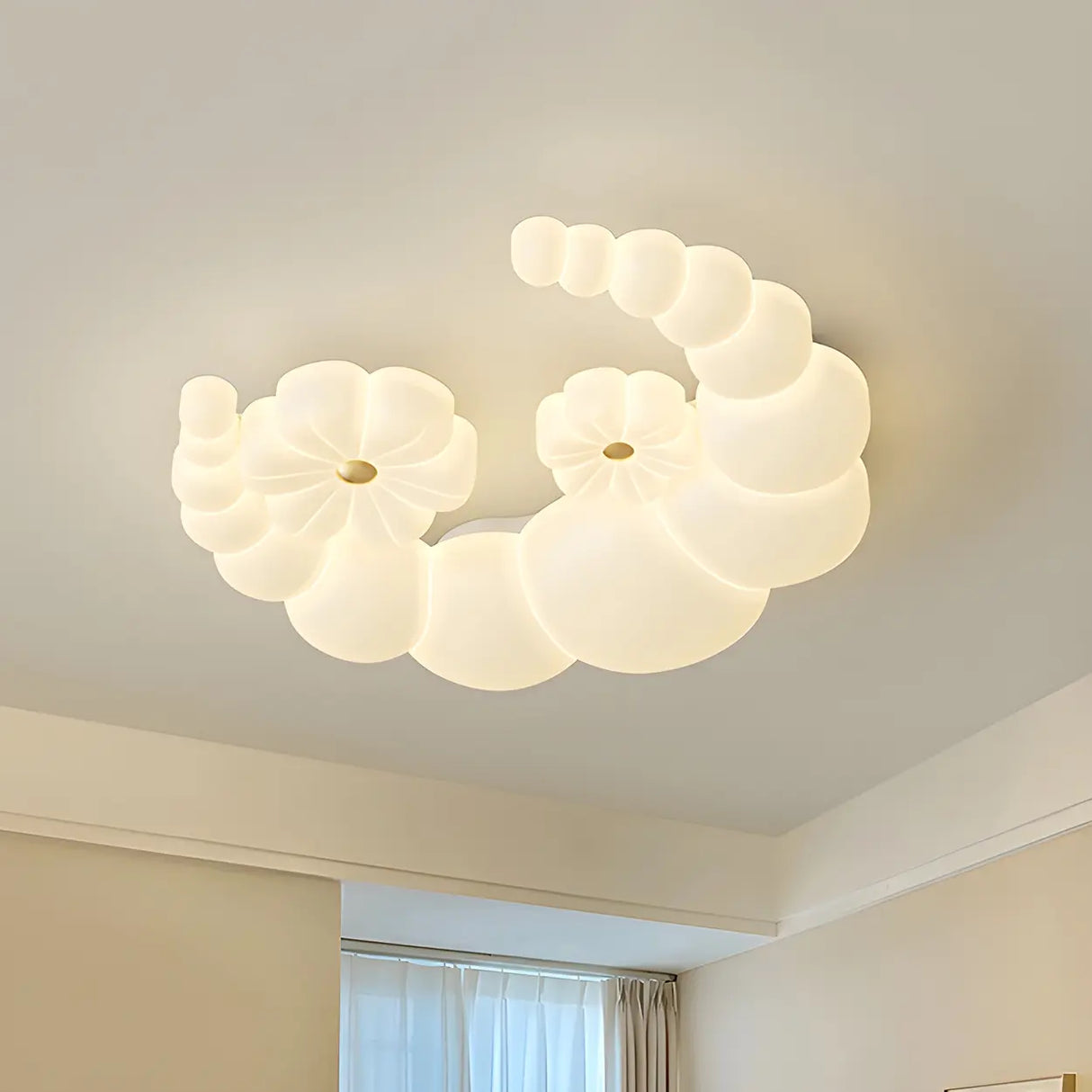 Dreamy White Crescent Resin Flush Mount Ceiling Light Image - 11