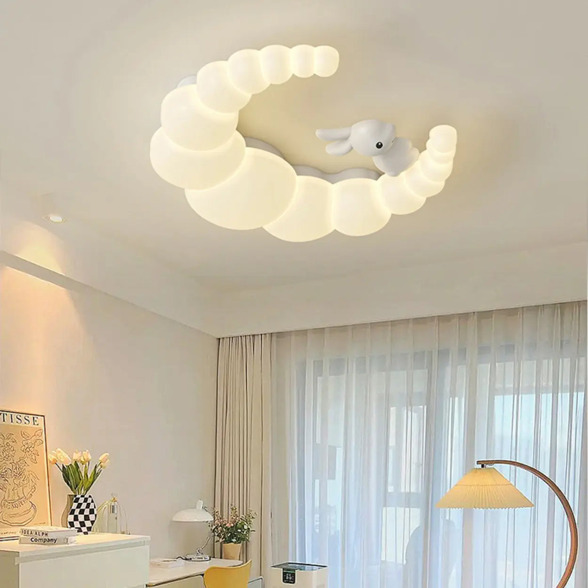 Dreamy White Crescent Resin Flush Mount Ceiling Light Image - 15