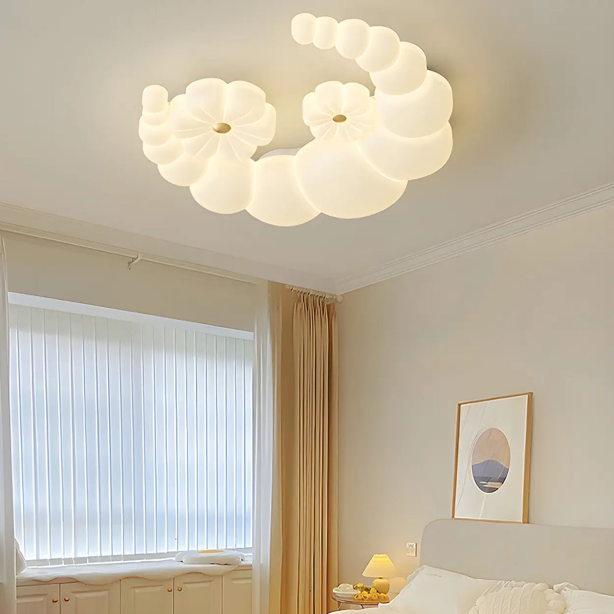 Dreamy White Crescent Resin Flush Mount Ceiling Light Image - 16