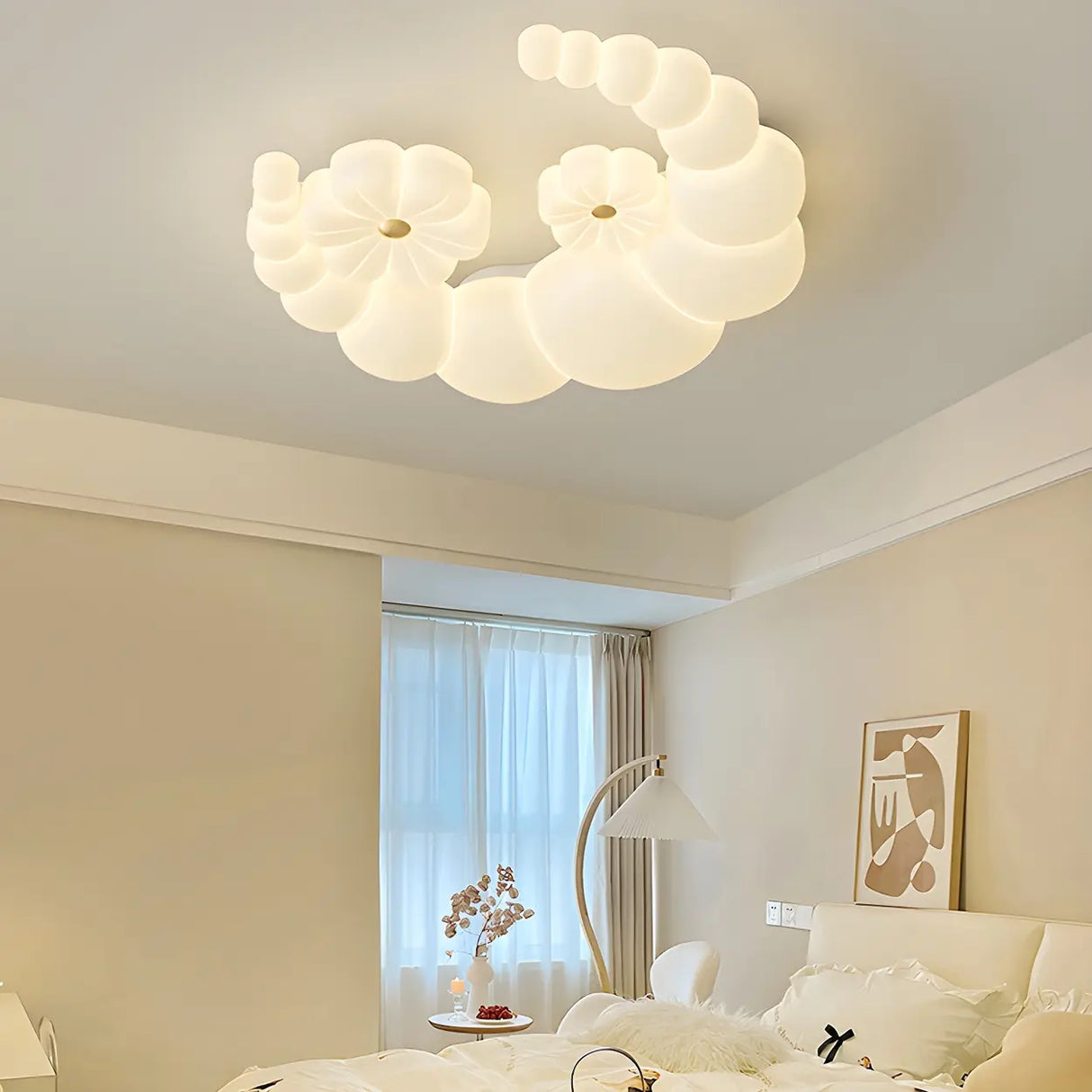 Dreamy White Crescent Resin Flush Mount Ceiling Light Image - 5