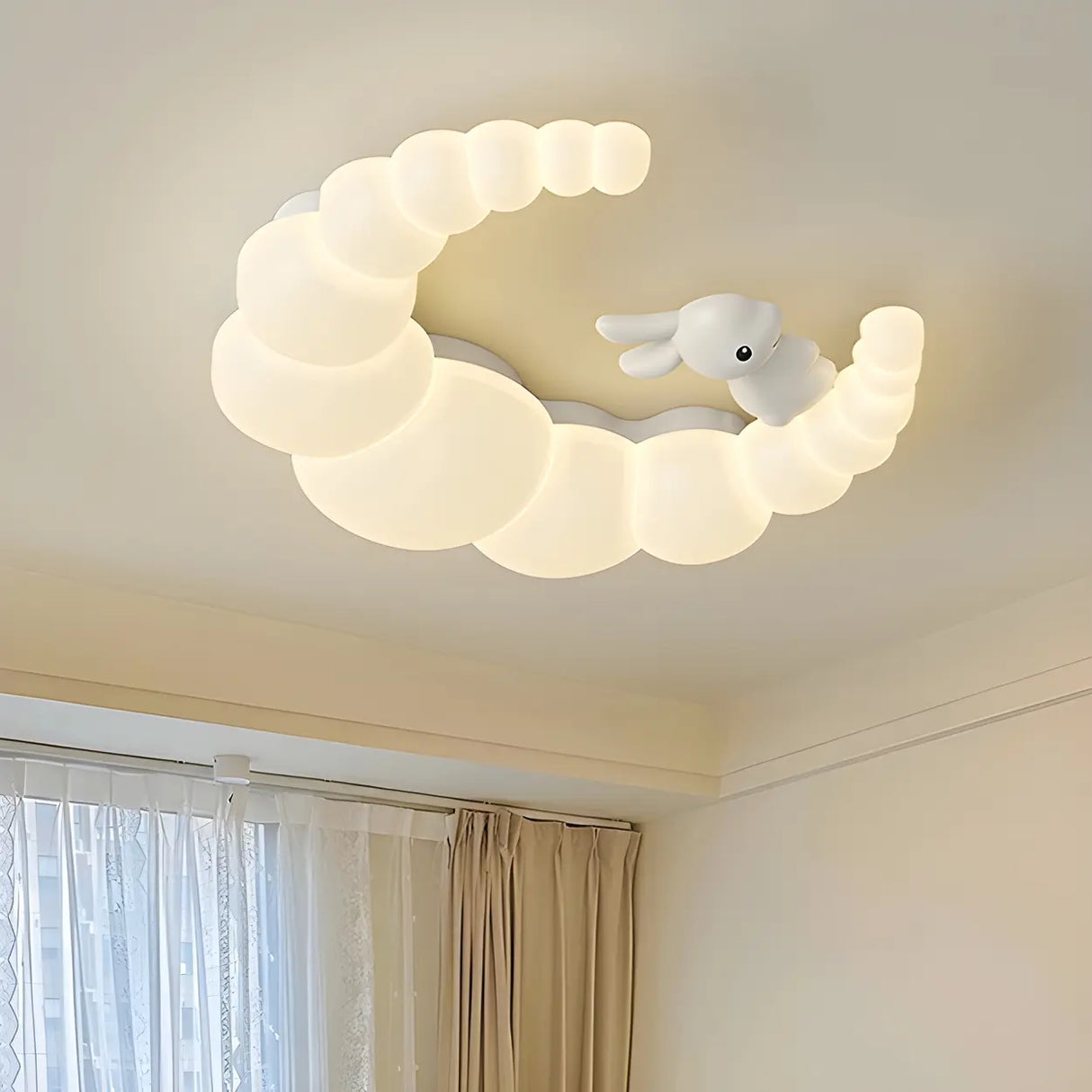 Dreamy White Crescent Resin Flush Mount Ceiling Light Image - 9