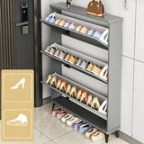 Drop Front Adjustable Wood Entryway Gray Medium Shoe Cabinet Image - 10