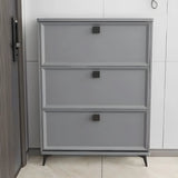 Drop Front Adjustable Wood Entryway Gray Medium Shoe Cabinet Image - 1