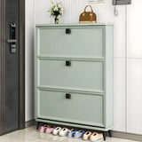 Drop Front Adjustable Wood Entryway Gray Medium Shoe Cabinet Image - 5