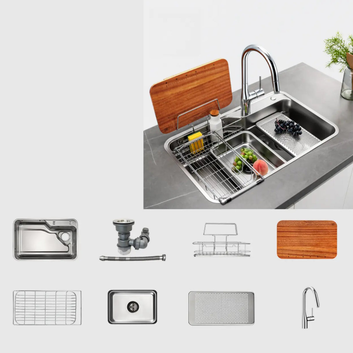 Drop-In Stainless Steel Kitchen Sink with Faucet Holes Image - 3