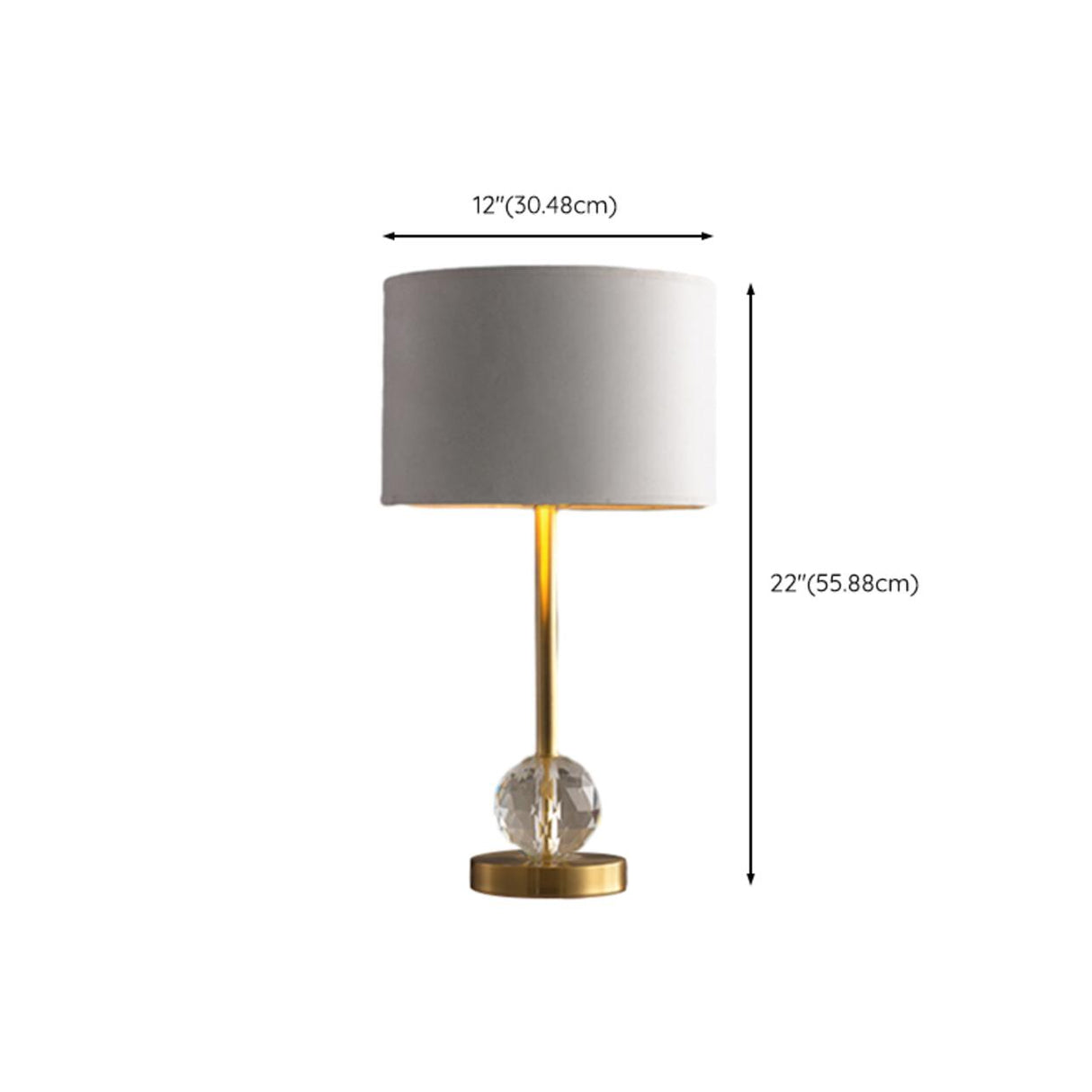 Drum-Shaped Shade Crystal Ball Metal Base Table Lamp 