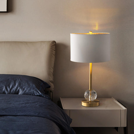 Drum-Shaped Shade Crystal Ball Metal Base Table Lamp Image - 2