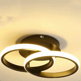 Dual Ring Gold LED Semi-Flush Mount Light Hallway Image - 3