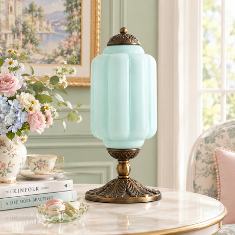 Vintage Elegant Glass Geometric Table Lamp with Brass Base