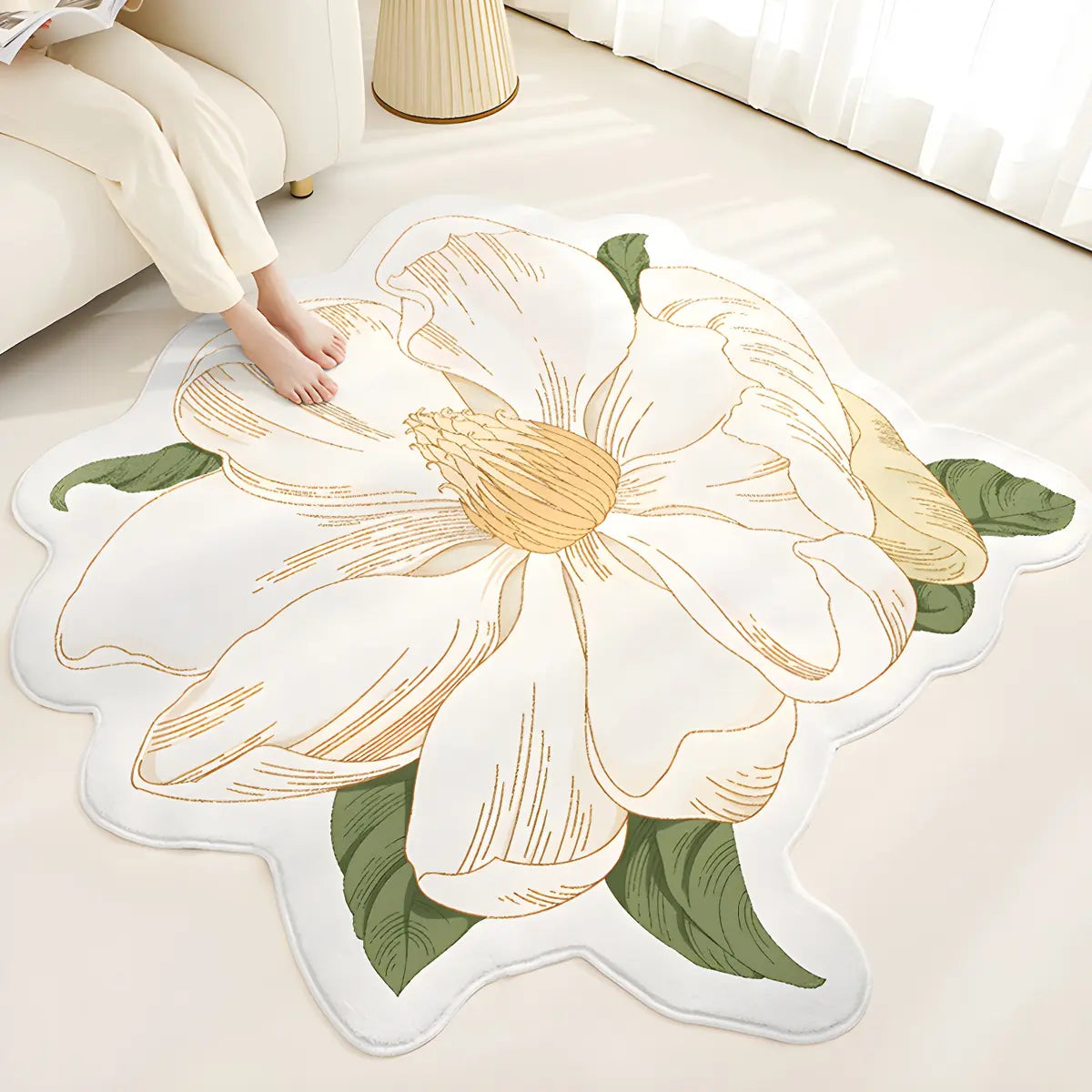 Easy Care Contemporary Floral Shaped Wool Blue Area Rug Image - 13