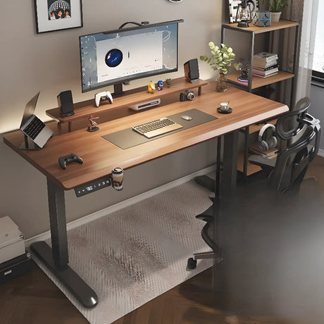 Electric Adjustable L-Shaped Wooden Computer Desk Image - 2