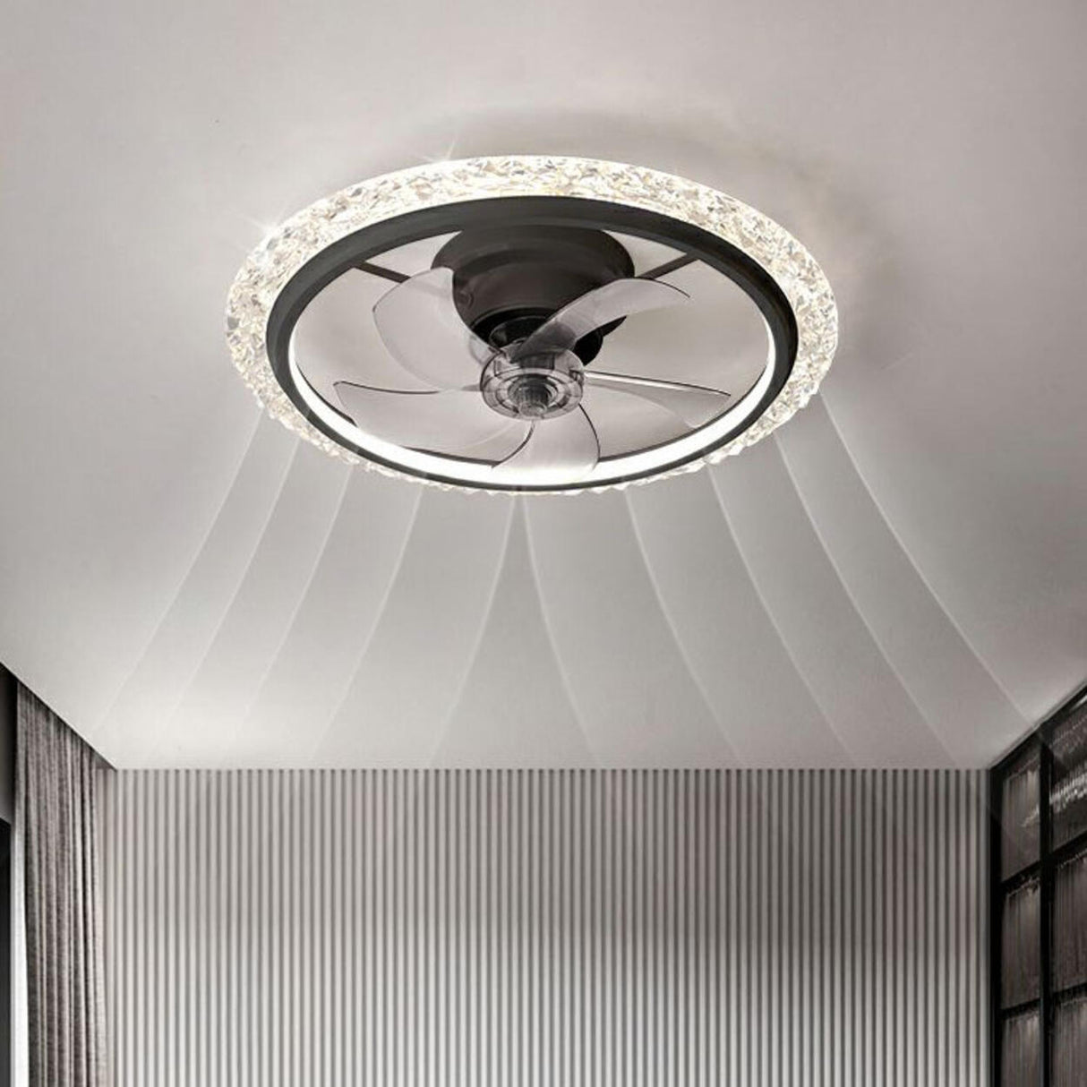 Elegant 5 Blade Circular Crystal LED Ceiling Fan Light Image - 1