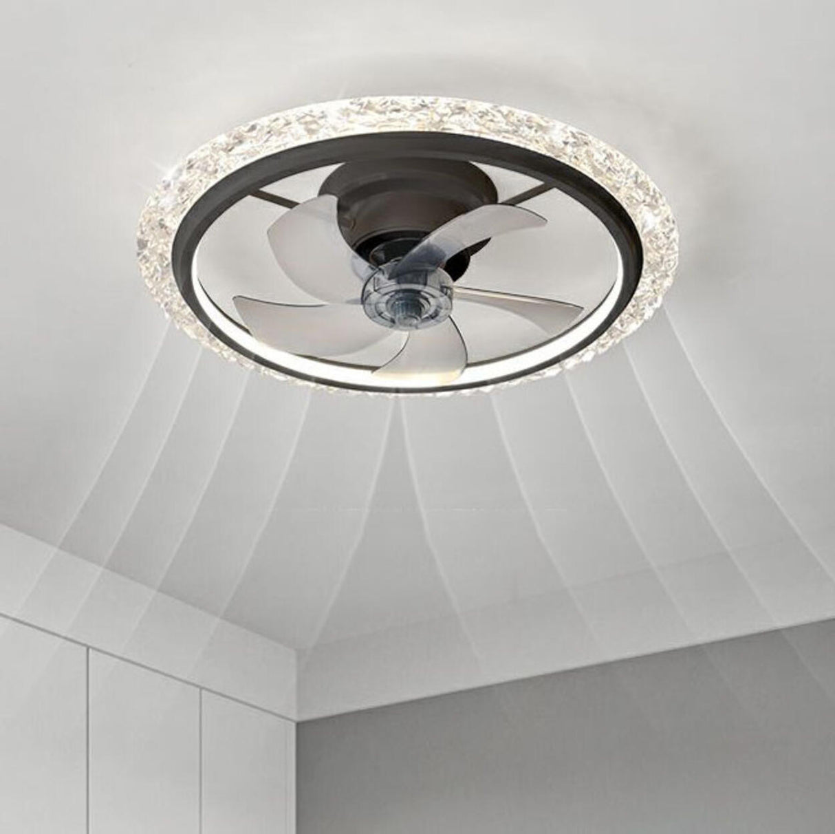 Elegant 5 Blade Circular Crystal LED Ceiling Fan Light Image - 9