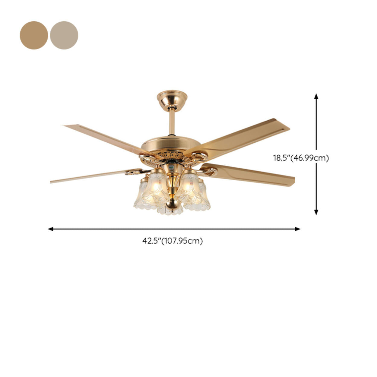 Elegant 5 Flower Shade 4 Blades Brass Ceiling Fan Light – Homebaa