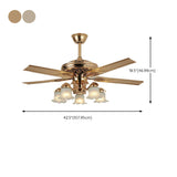 Elegant 5 Flower Shade 4 Blades Brass Ceiling Fan Light Image - 16