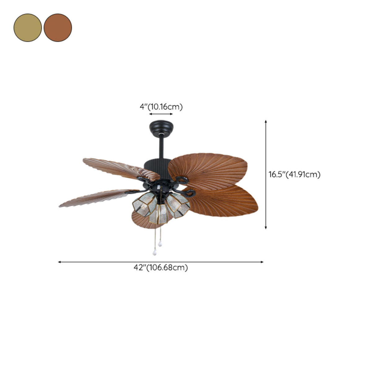 Elegant 5 Leaf Blades Glass Shades Ceiling Fan Light 
