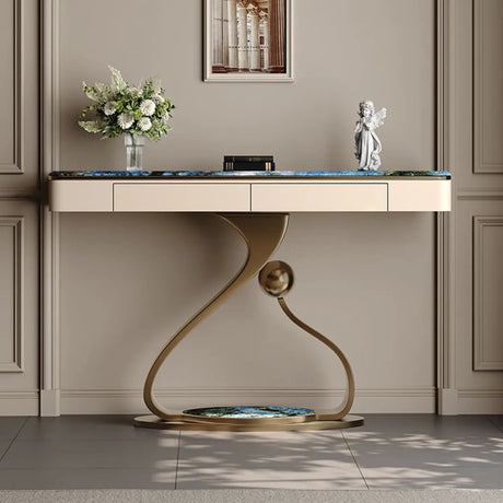 Elegant Abstract Blue Marble Storage Console Table Image - 1