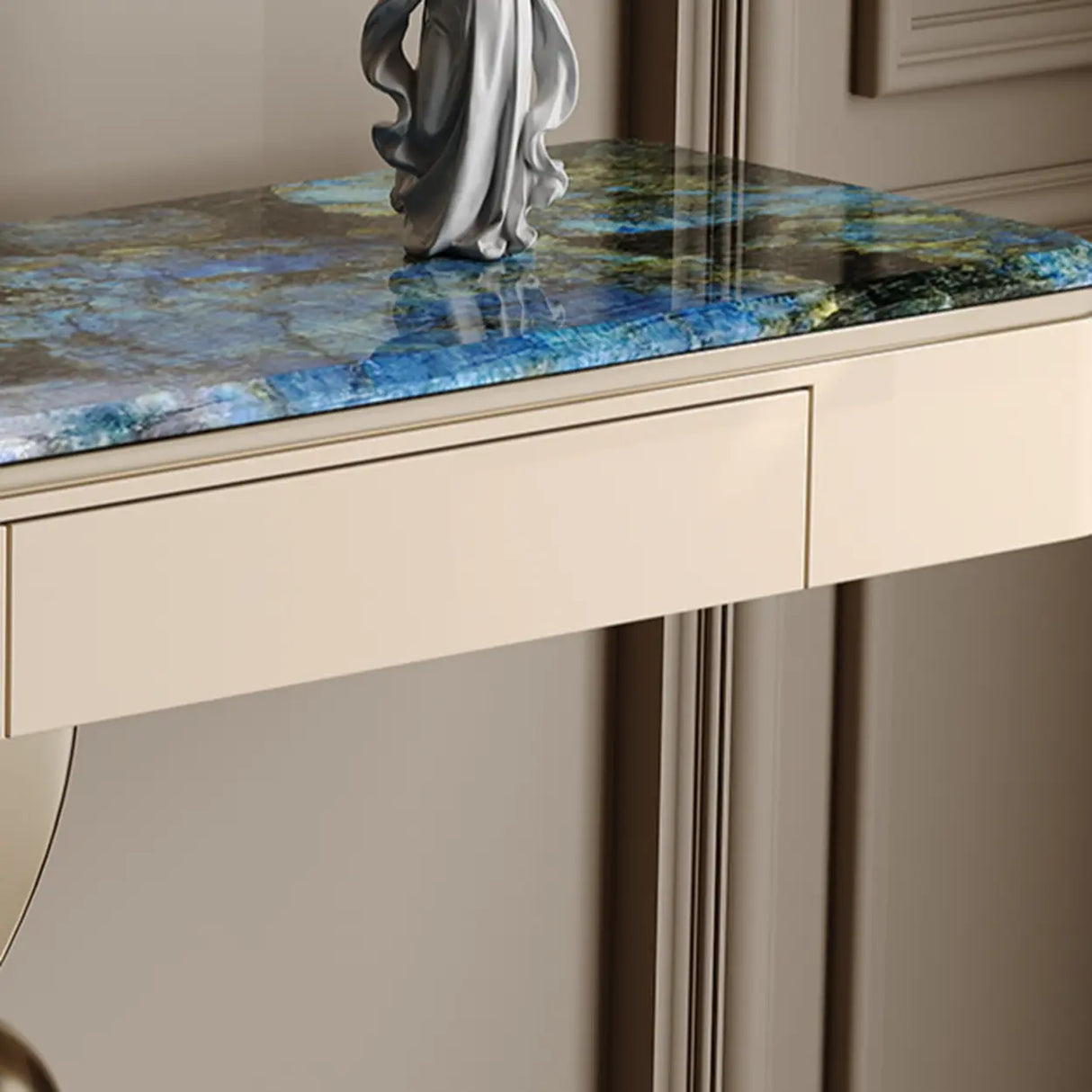 Elegant Abstract Blue Marble Storage Console Table Image - 11