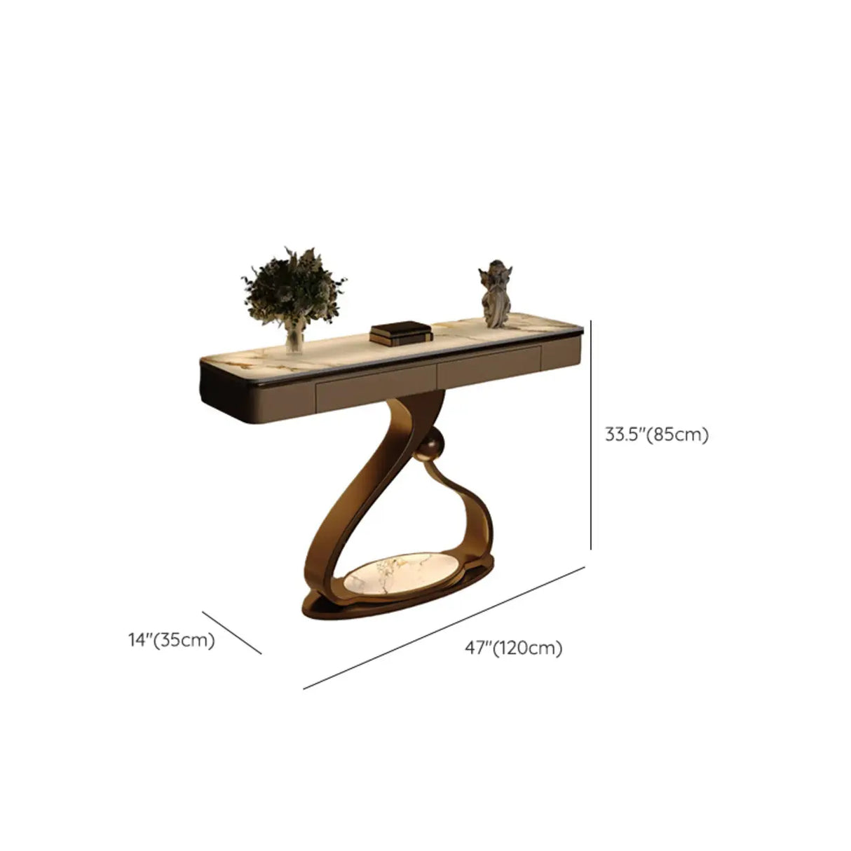 Elegant Abstract Blue Marble Storage Console Table Image - 17