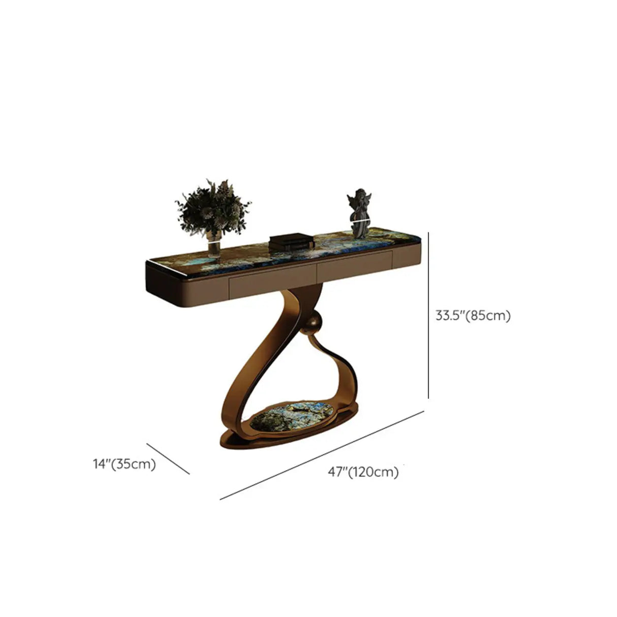 Elegant Abstract Blue Marble Storage Console Table Image - 21