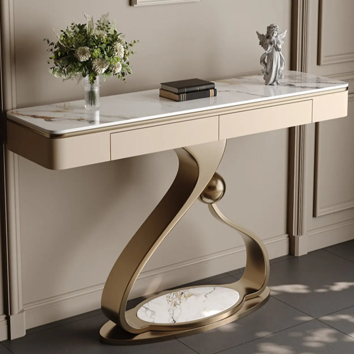 Elegant Abstract Blue Marble Storage Console Table Image - 4