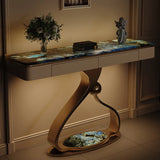 Elegant Abstract Blue Marble Storage Console Table Image - 5