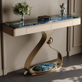 Elegant Abstract Blue Marble Storage Console Table Image - 6