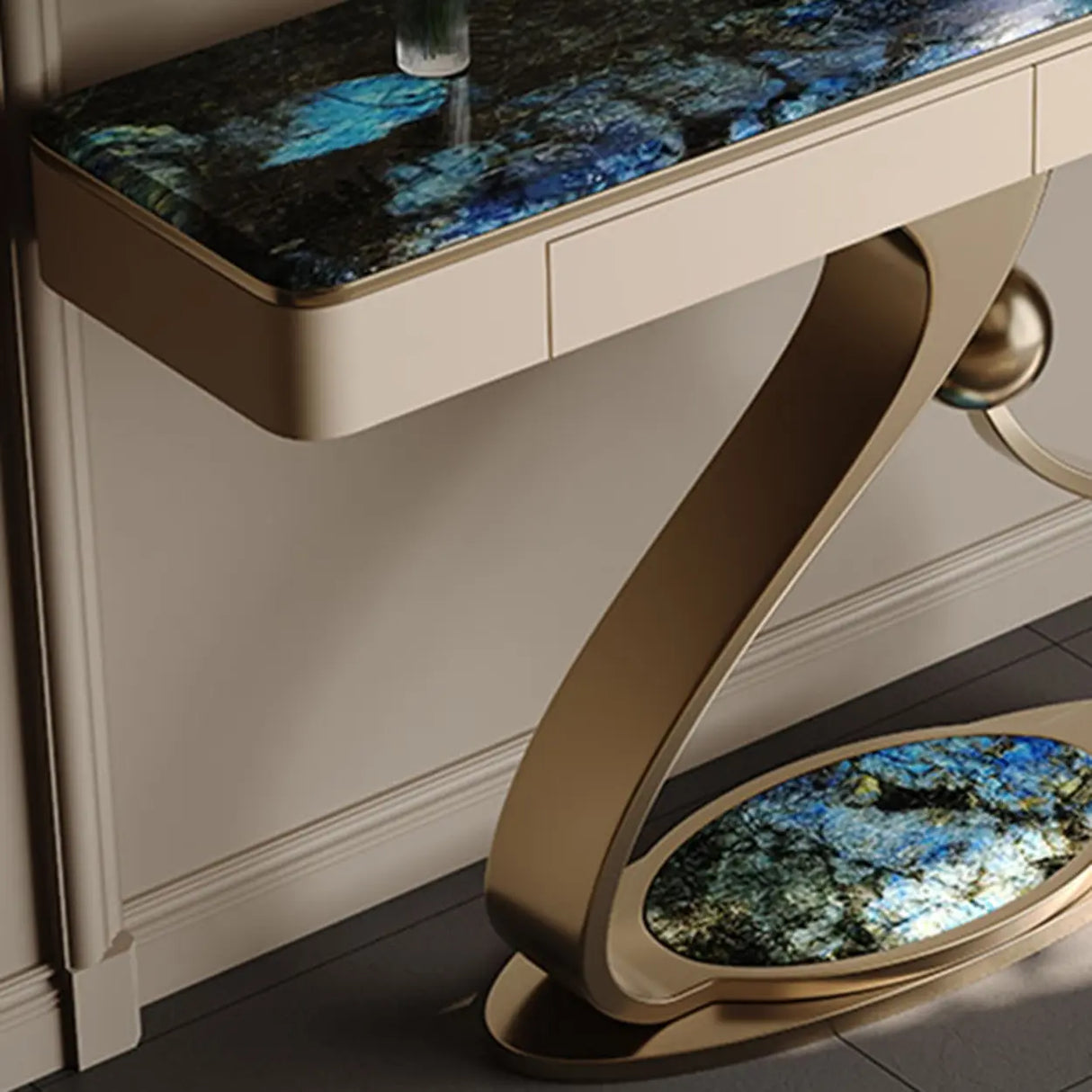 Elegant Abstract Blue Marble Storage Console Table Image - 8