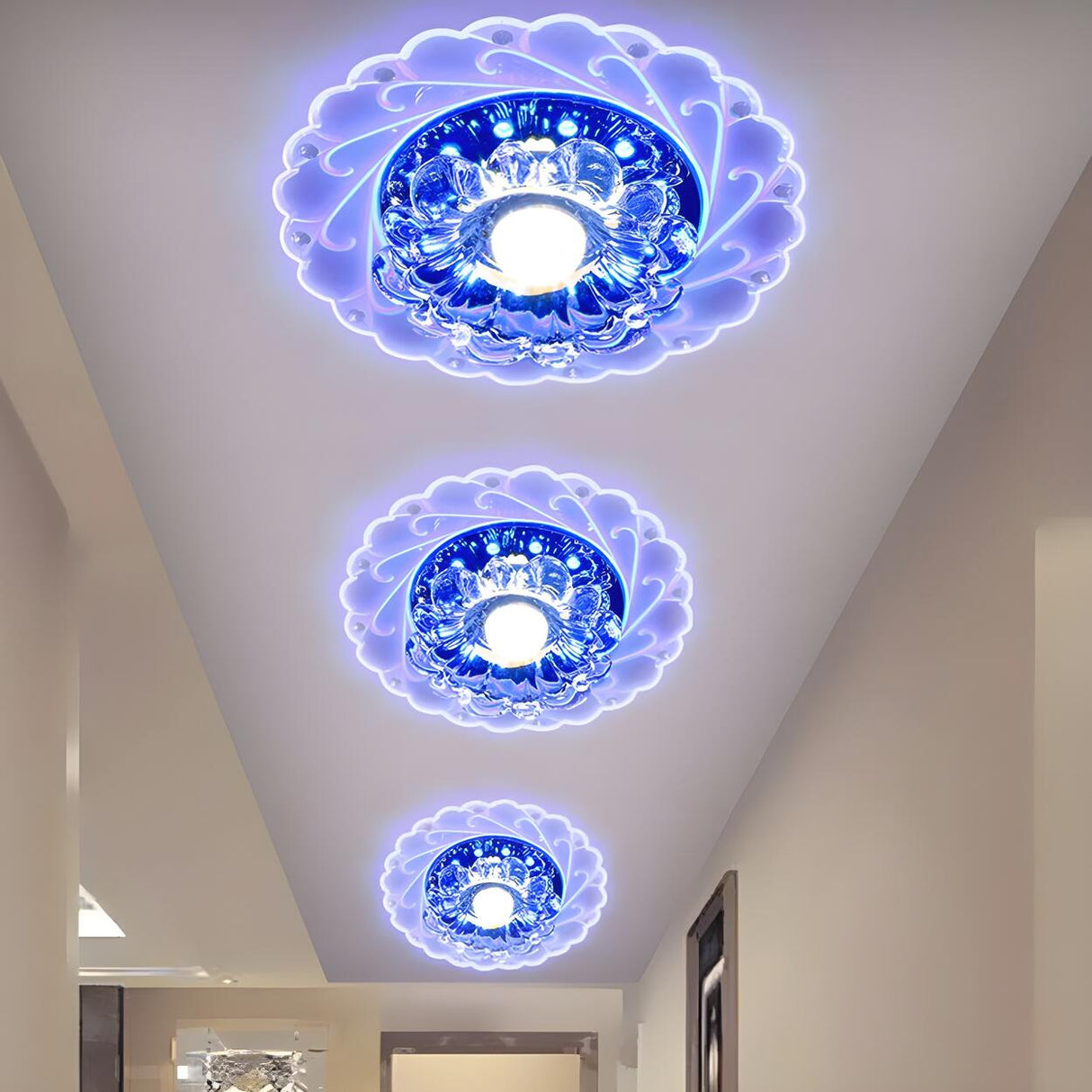 Elegant Aisle Pink Floral Crystal LED Flush Mount Light Image - 3