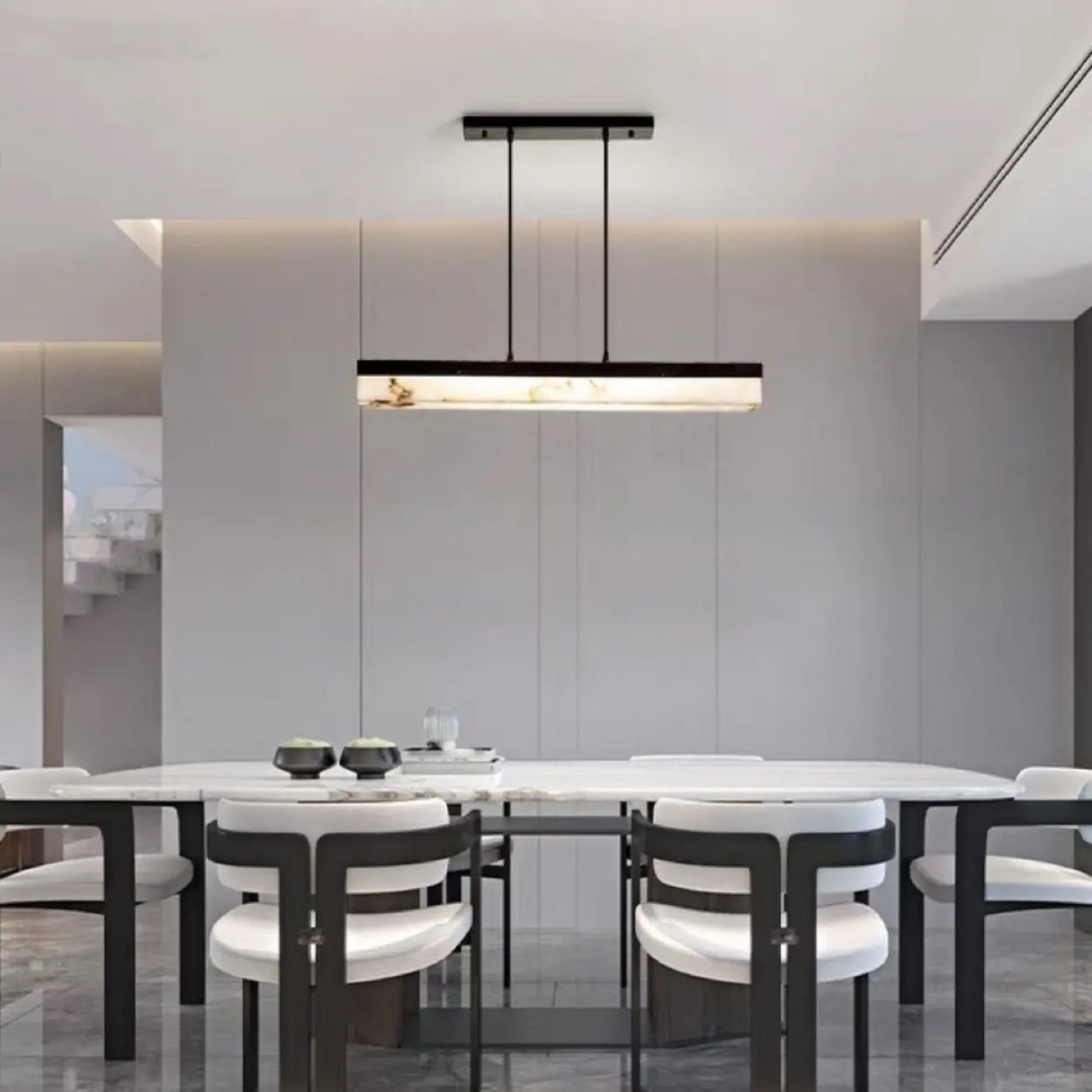 Elegant Alabaster Linear Adjustable Island Pendant Light Image - 4