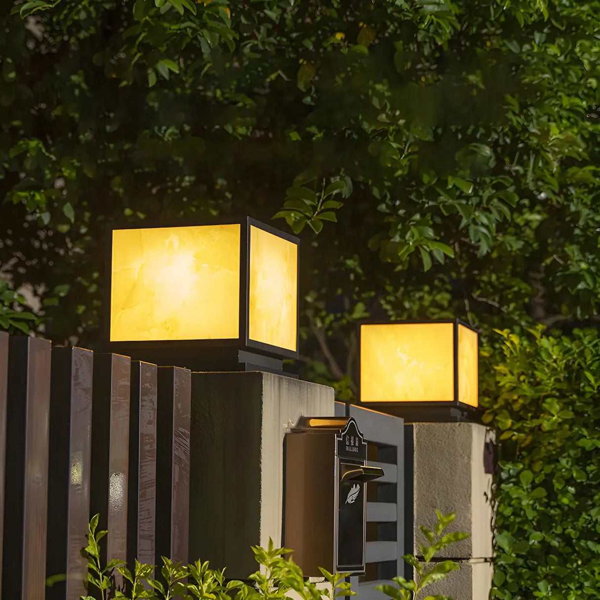 Elegant Bamboo Pattern Square Outdoor Post Table Lamp Image - 14