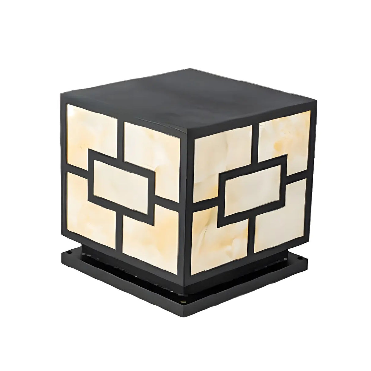 Elegant Bamboo Pattern Square Outdoor Post Table Lamp Image - 3