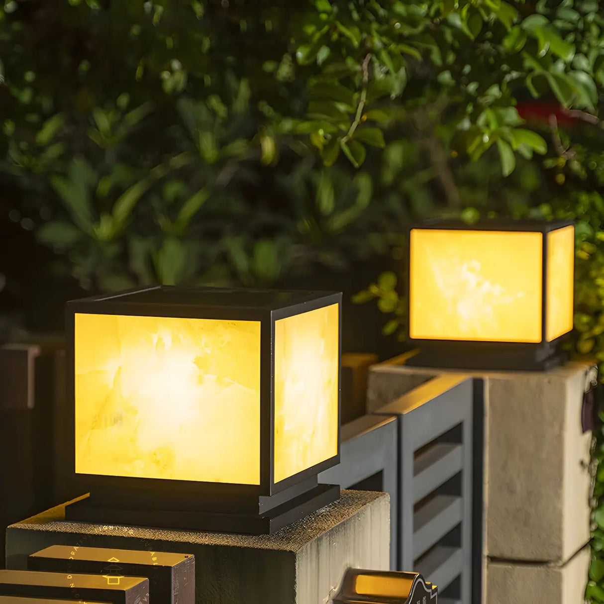 Elegant Bamboo Pattern Square Outdoor Post Table Lamp Image - 4