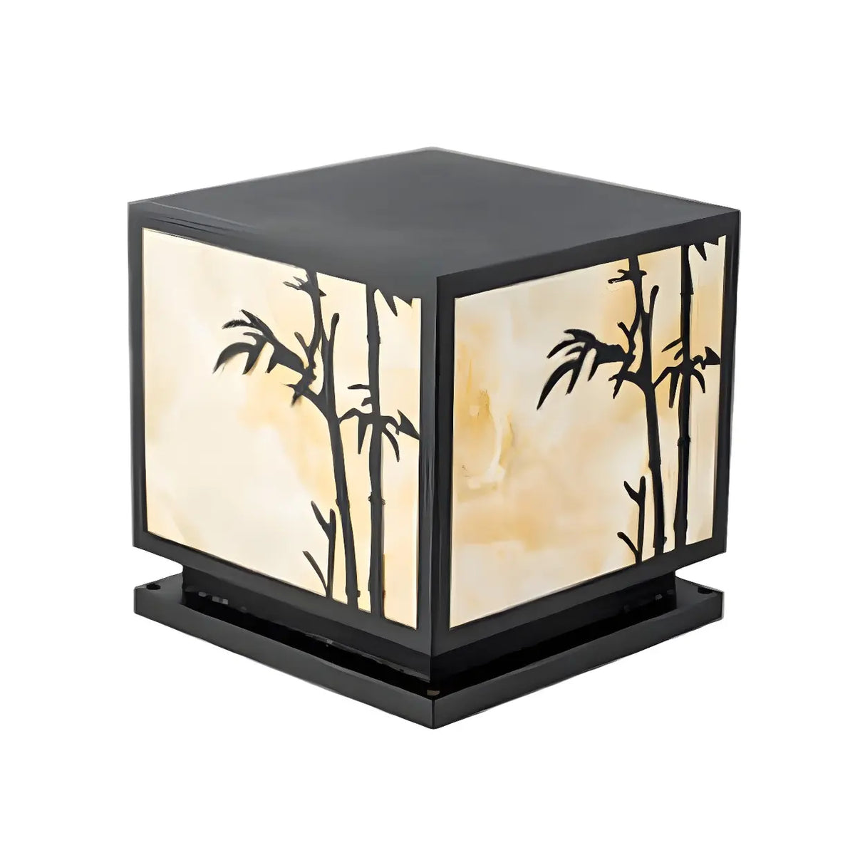 Elegant Bamboo Pattern Square Outdoor Post Table Lamp Image - 7