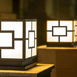 Elegant Bamboo Pattern Square Outdoor Post Table Lamp Image - 8