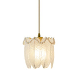 Elegant Bedroom Feather Round Glass Pendant Light Image - 6